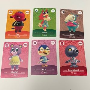 set of six animal crossing series 5 amiibo cards